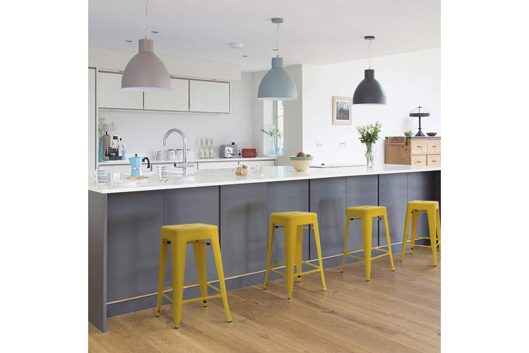 Yellow metal store counter stools